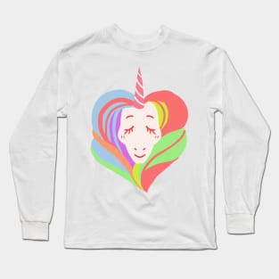 White ranbow color heart shape hair love unicorn Long Sleeve T-Shirt